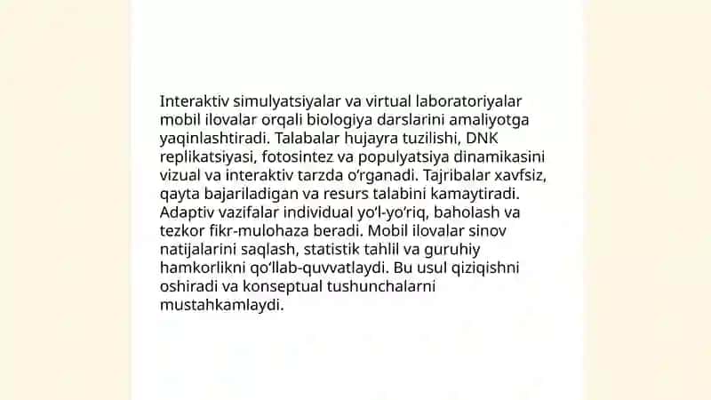 Mobil ilovalar biologiya fanini o'qitishda 4