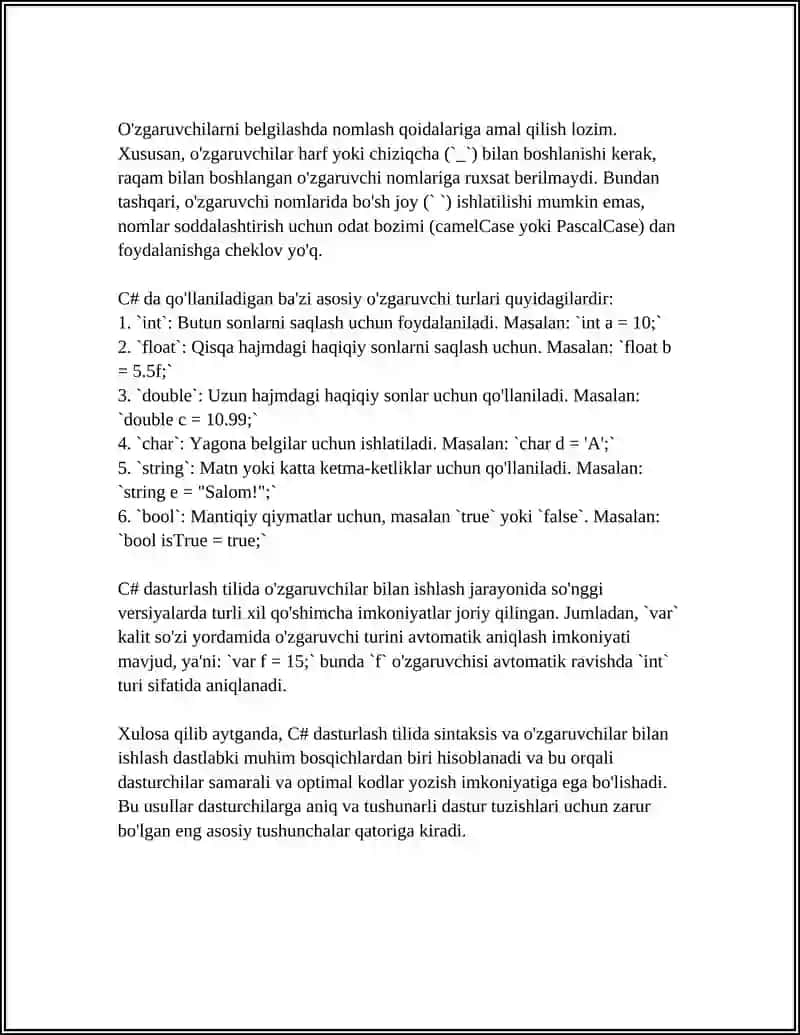 ZAMONAVIY DASTURLASH TILLARI C# 4