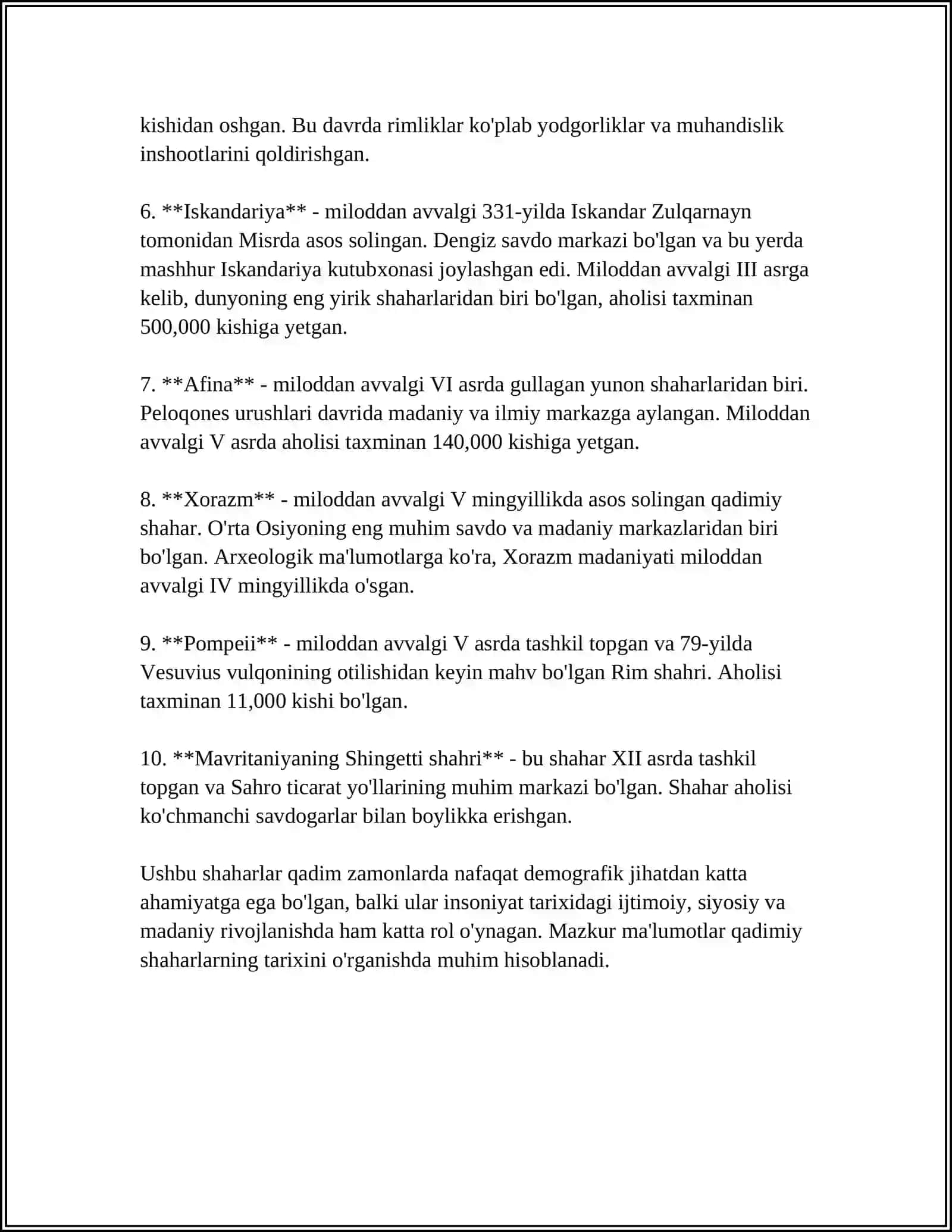 QADIMIY SHAHARLARDA MUSTAQILLIK TUFAYLI BERILAYOTGAN E’TIBOR 4