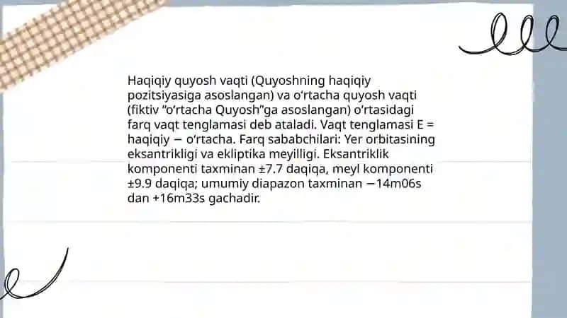Quyosh vaqtlari.Vaqt tenglamasi 4