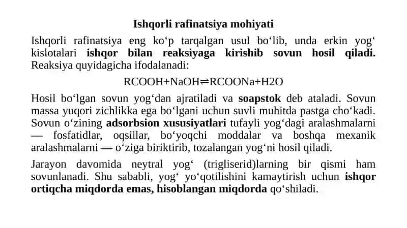 Erkin yog' kislotalarni yo'qotish 4