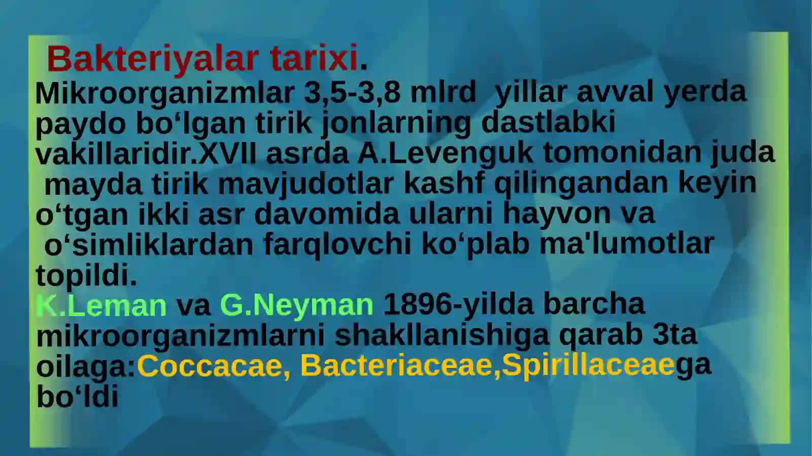 Bakteriyalarning klassifikatsiyasi, taksonomiyasi va nomenklaturasi. Berjianiqlagichi 4
