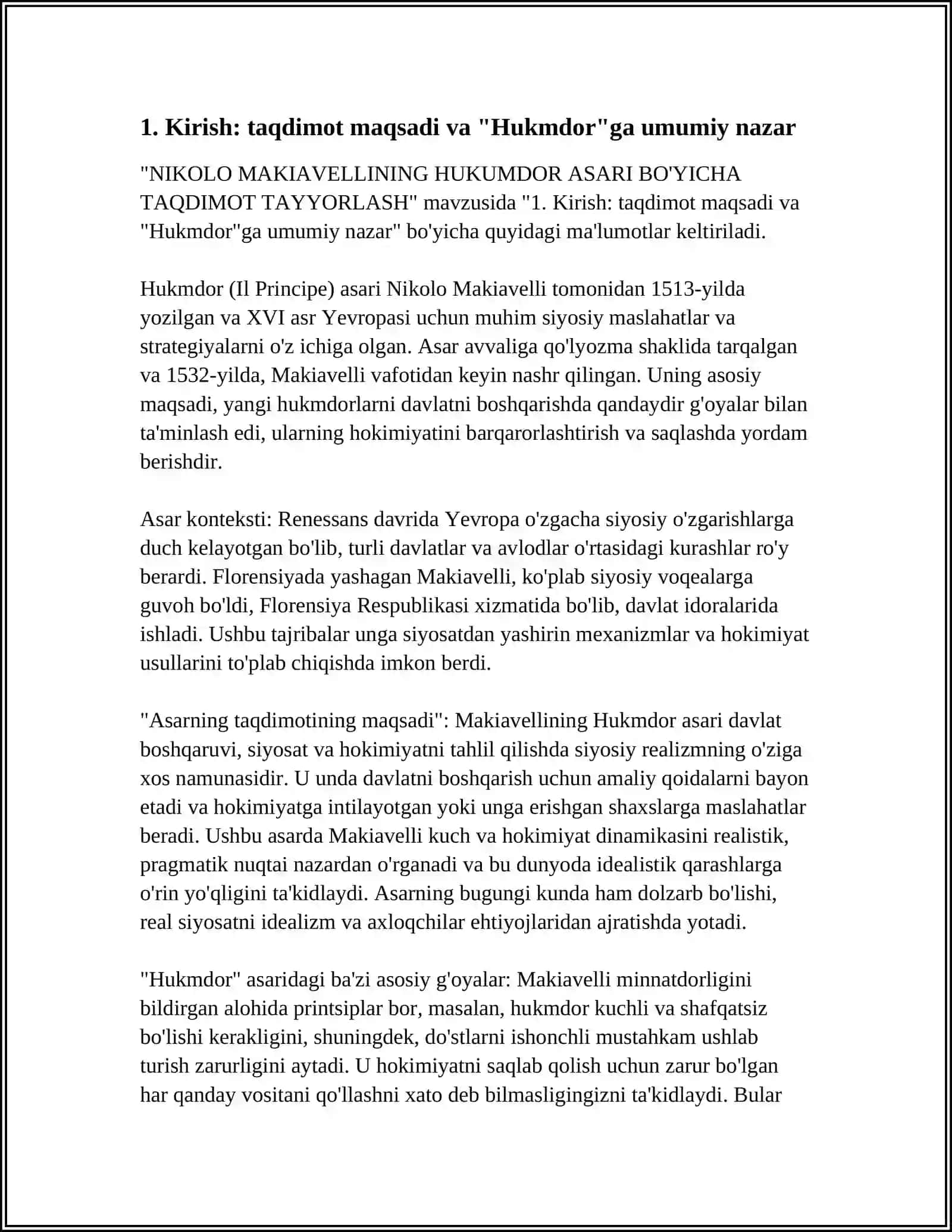 NIKOLO MAKI AVELLIN NING HUKUMDOR ASARI BOYICHA TAQDIMOT TAYYORLASH 4