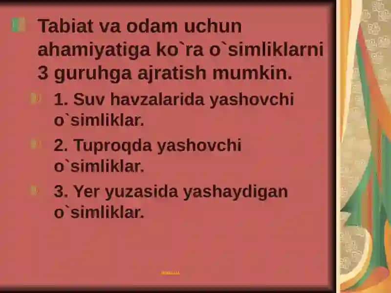 O'SIMLIK VA HAYVONOT DUNYOSINI MUHOFAZA QILISH 4