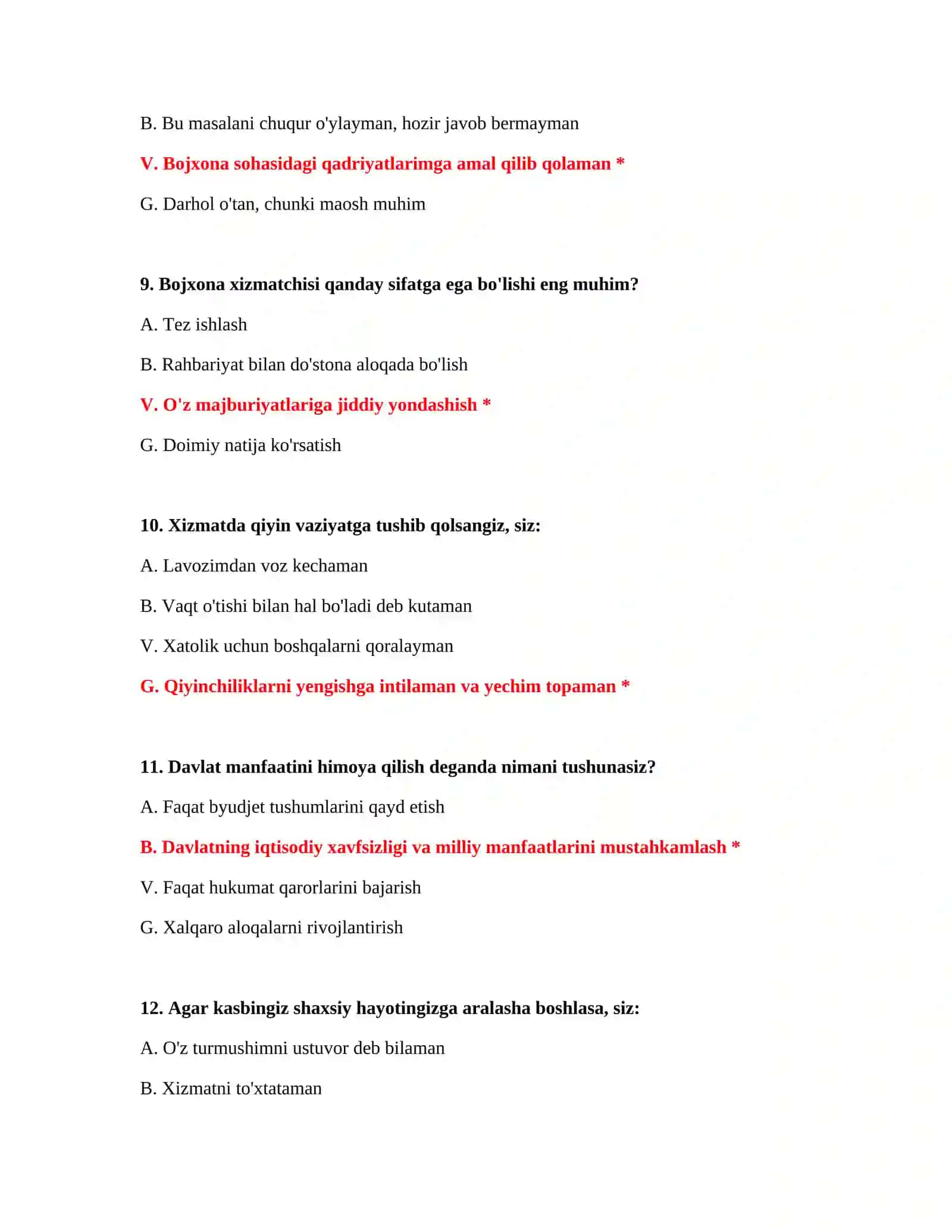 Bojxona deklaratsiyasi testlari 4