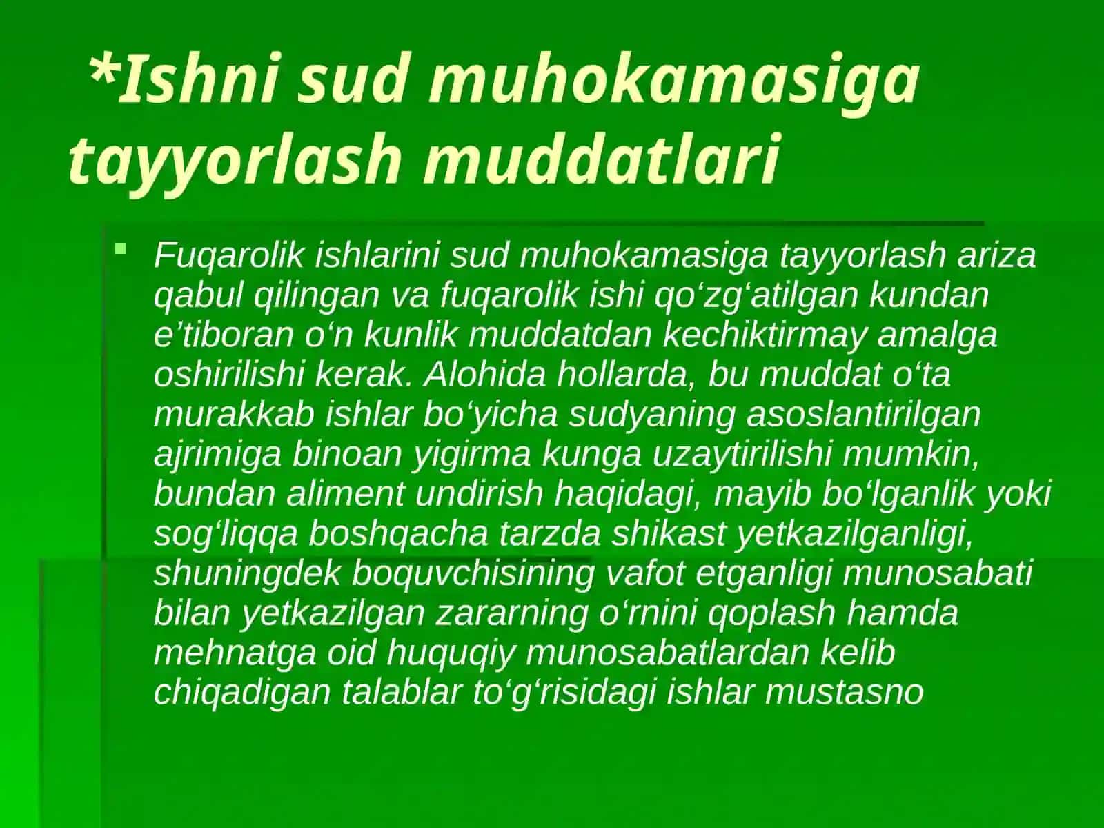 Fuqarolik ishlarini sud muhokamasiga tayyorlash 4