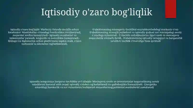 Uzbda Markaziy Osiyoda Tinchlik Va Totuvlikni TaʼMinlashdagi Órni 4