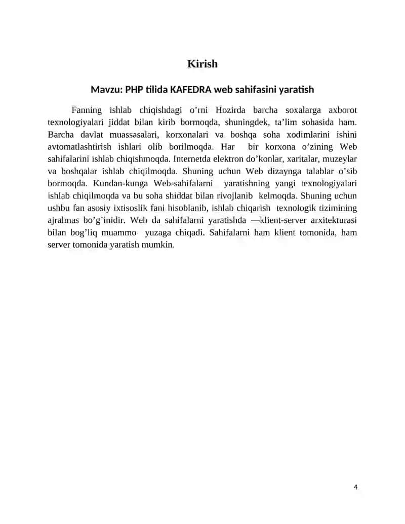 PHP tilida KAFEDRA web sahifasini yaratish 4