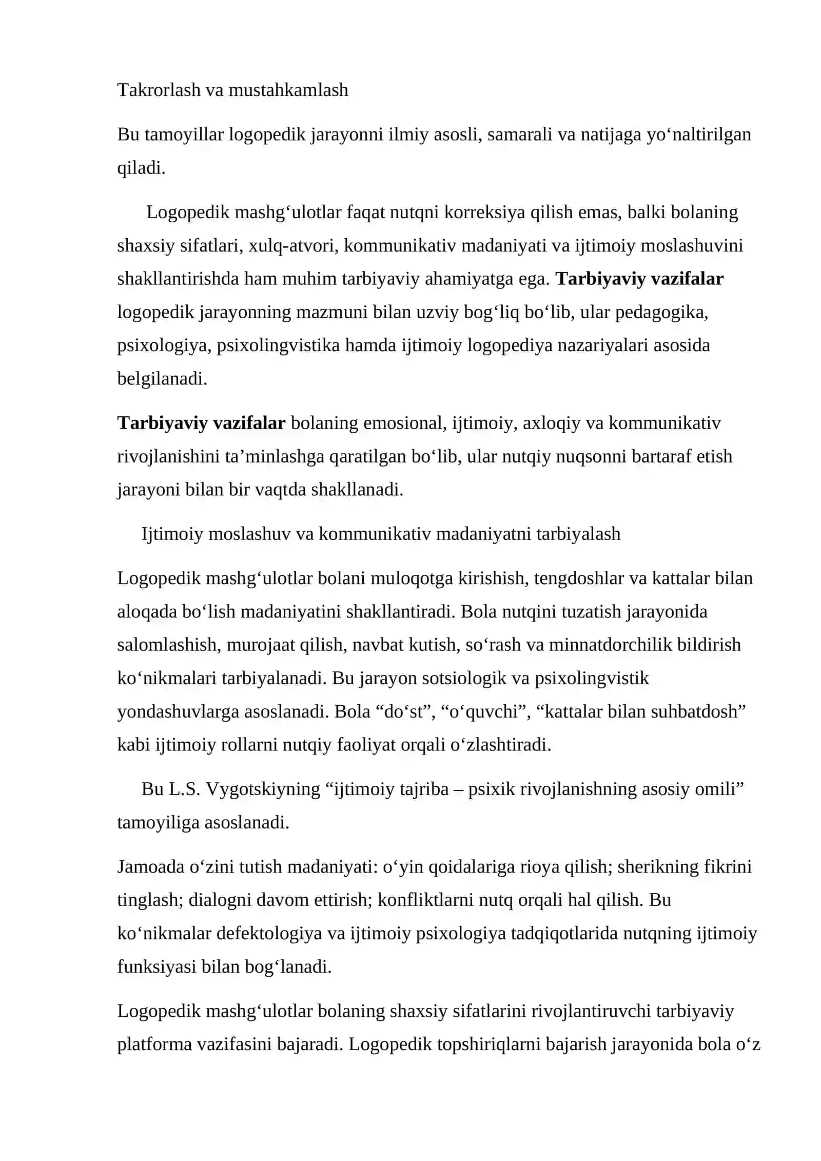Logopedik mashg’ulotlarda ta’limiy, tarbiyaviy va rivojlantiruvchi vazifalar 4
