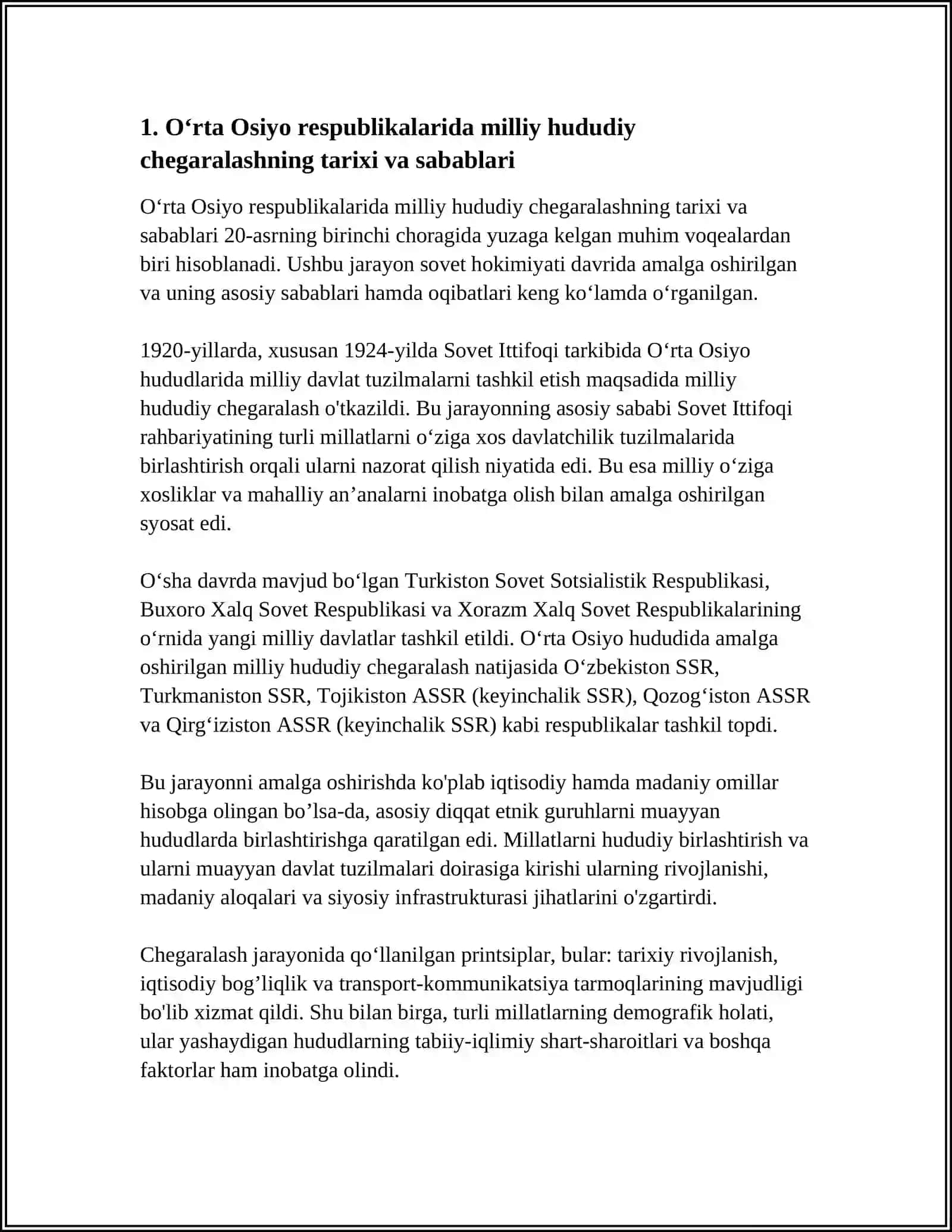 OʻRTA OSIYO RESPUBLIKALARIDA OʻTKAZILGAN MILLIY HUDUDIY CHEGARALANISH 4