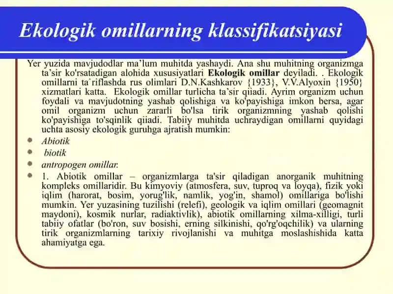 EKOLOGIK OMILLARNING MUHITGA TA`SIRI. 4