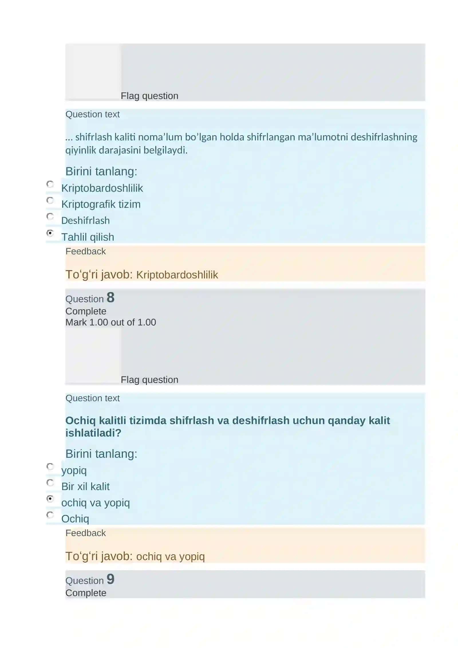 Mumkin bo‘lgan to‘plamlardan olingan har qanday kalitlar quyidagini ta’minlaydi 4