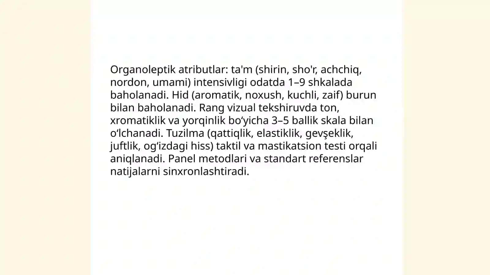 Oziq-ovqat mahsulotlarini organoleptik baholash 4
