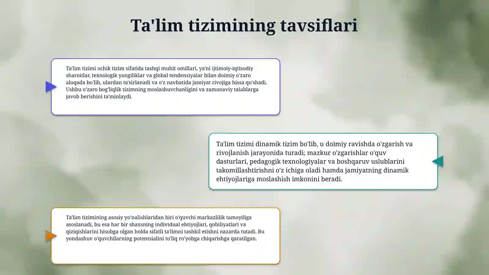 Talim tizimi tushunchasi,tavsiflari sifatni boshqarish bosqichlari 4