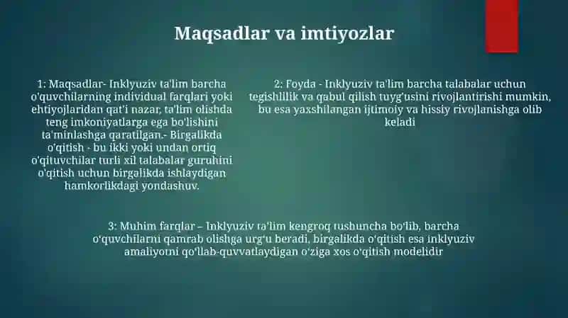 Inklyuziv Va Birgalikda O'Qitish 4