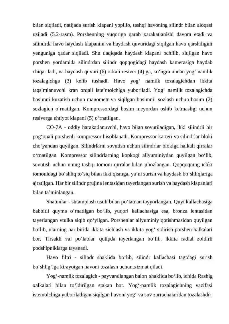 Tajriba ishi - 5-TAJRIBA ISHI - "CO-7A KOMPRESSORI ELEMENTLARI VA ISHLASH USLUBI" 4