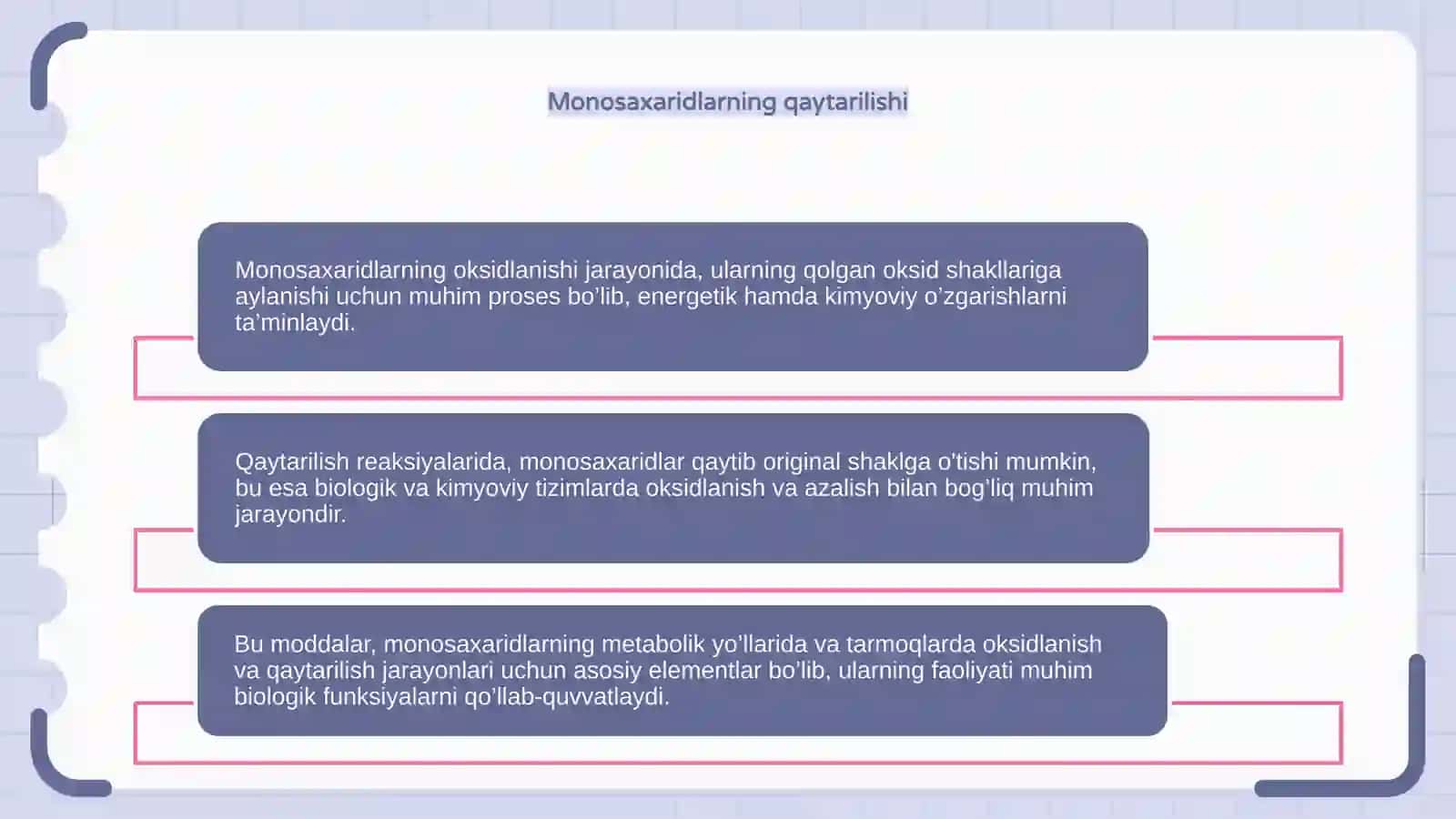 Monosaxaridlarning oksidlanishida va qaytarilishida hosil bo’ladigan moddalar 4