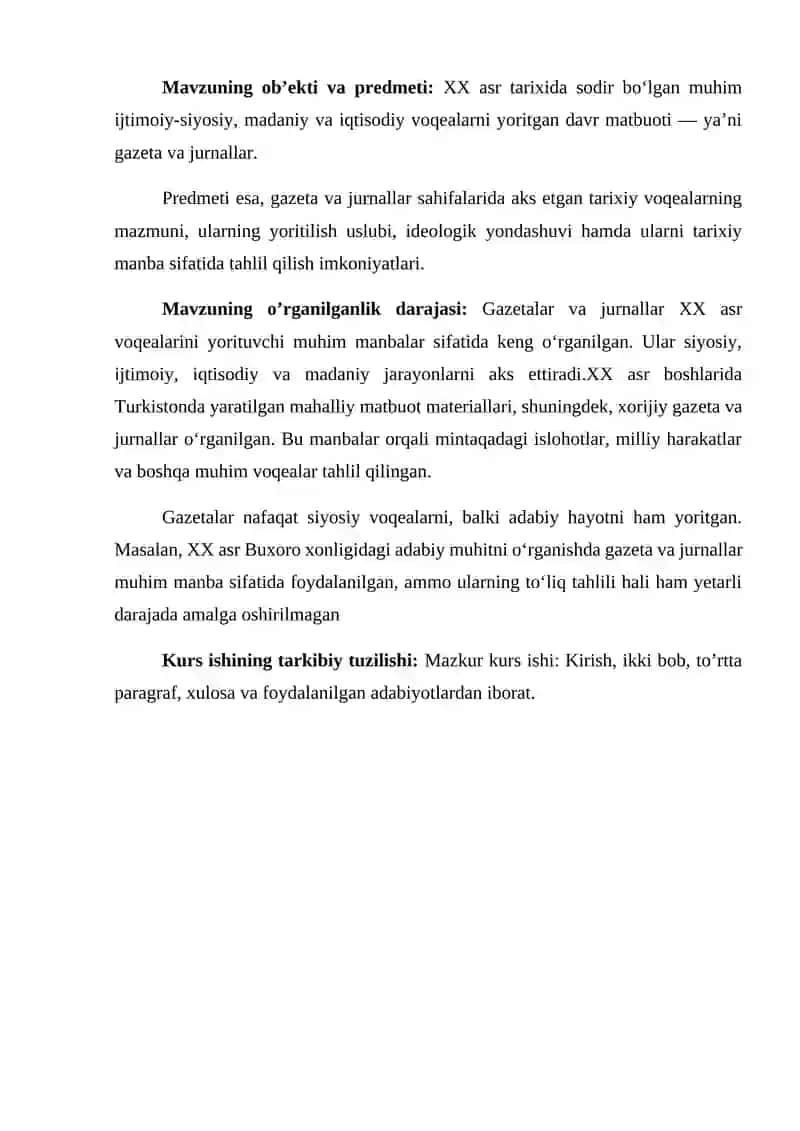XX ASR TARIXINI YORITUVCHI MANBALAR TAVSIFI (GAZETA VA JURNALLAR MISOLIDA) 4