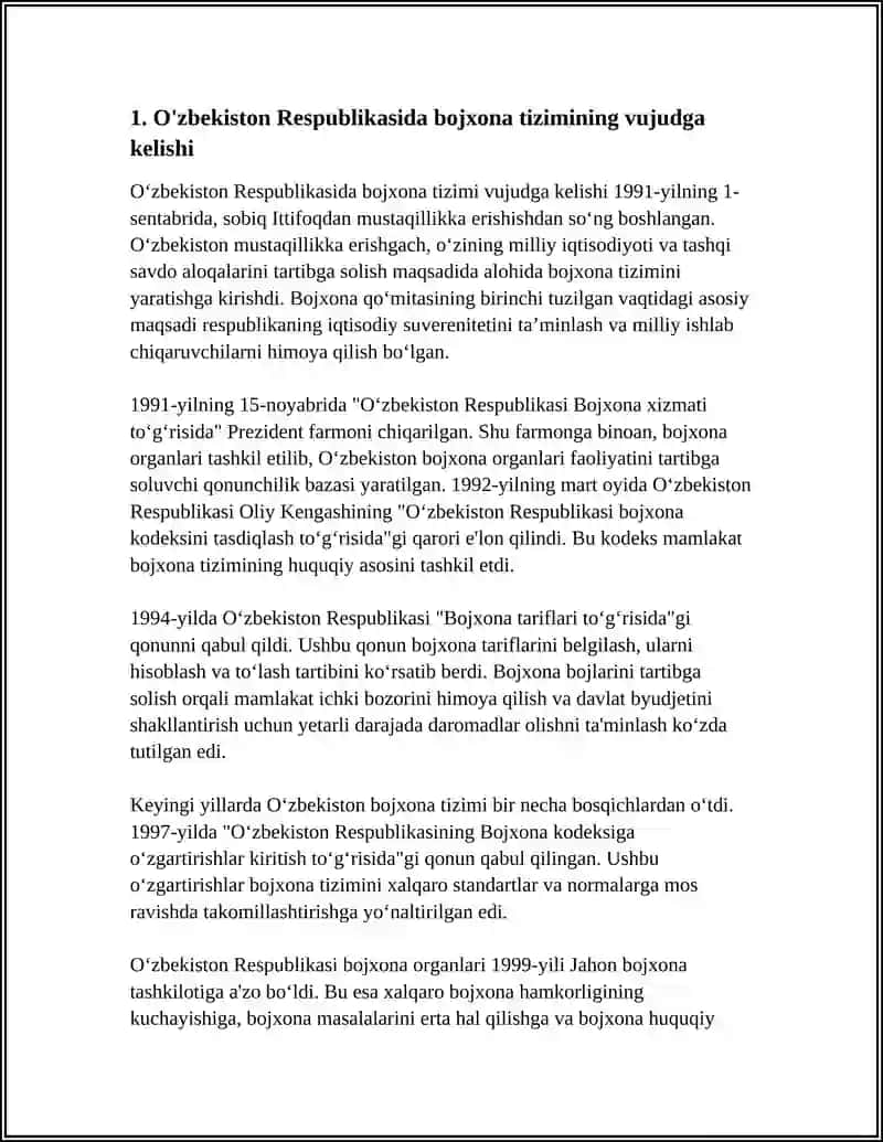O'ZBEKISTON RESPUBLIKASIDA BOJXONA ISHINING VUJUDGA KELISH TARIXI VA HOZIRGI HOLATI 4