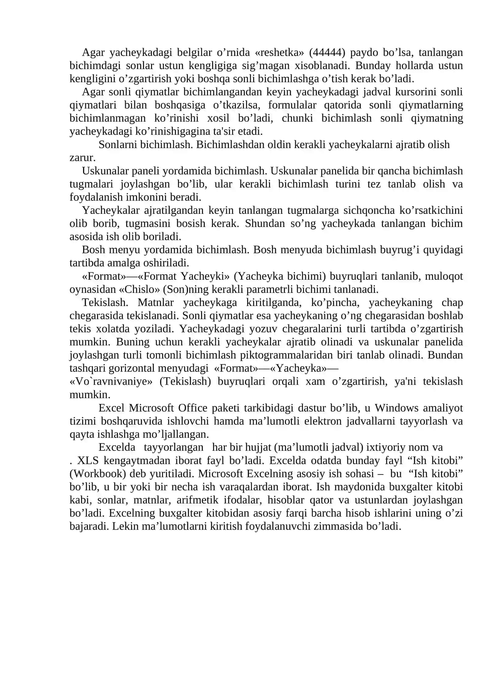 MS Excel elektron jadvali xaqida umumiy tushuncha 4