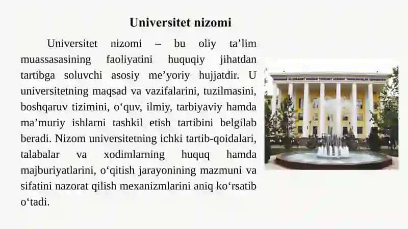 UNIVERSITET NIZOMI VA USTAVINI TAHLIL QILISH 4