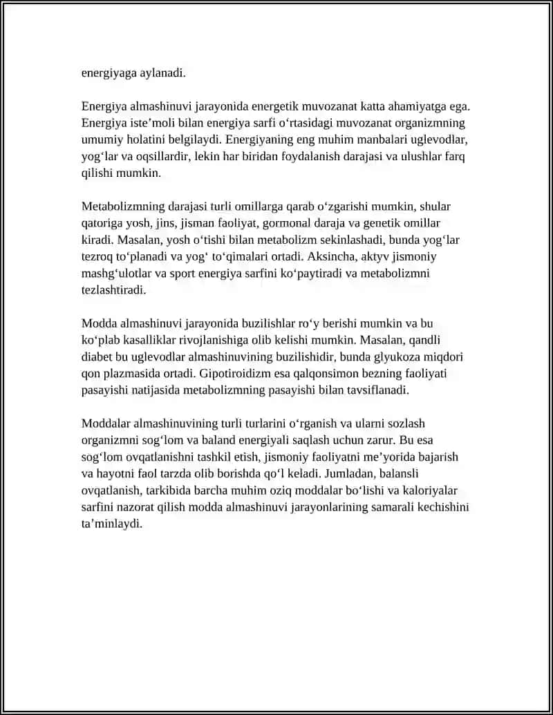 MODDALAR VA ENERGIYA ALMASHINUVI. OVQATLANISHNING FIZIOLOGIK ASOSLARI 4