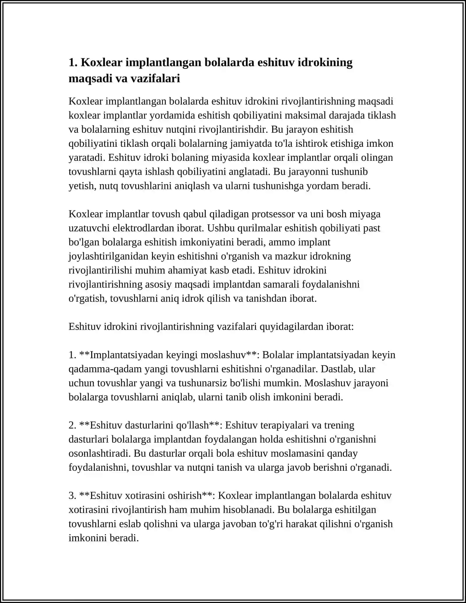 KOXILIAR IMLANTLI BOLALARDA ESHITUV IDROKINI VA NUTQINI RIVOJLANTIRISHNING MAQSADI VA VAZIFALARI 4