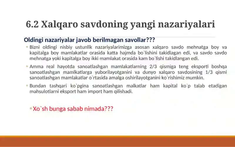 Miqyos(masshtab) effekti, nomukammal raqobat va xalqaro savdo 4