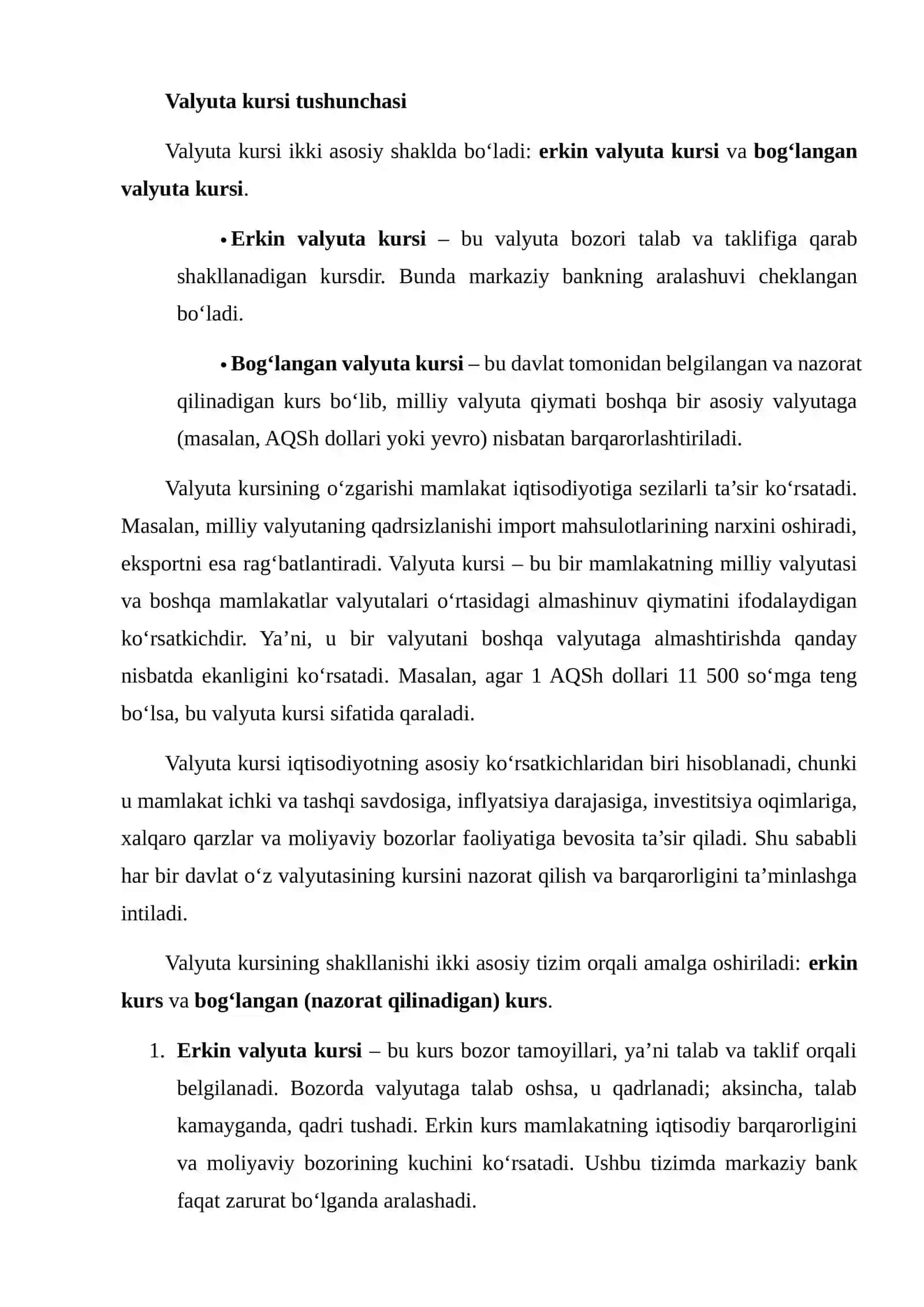 VALYUTA KURSI VA UNI BELGILOVCHI OMILLAR 4