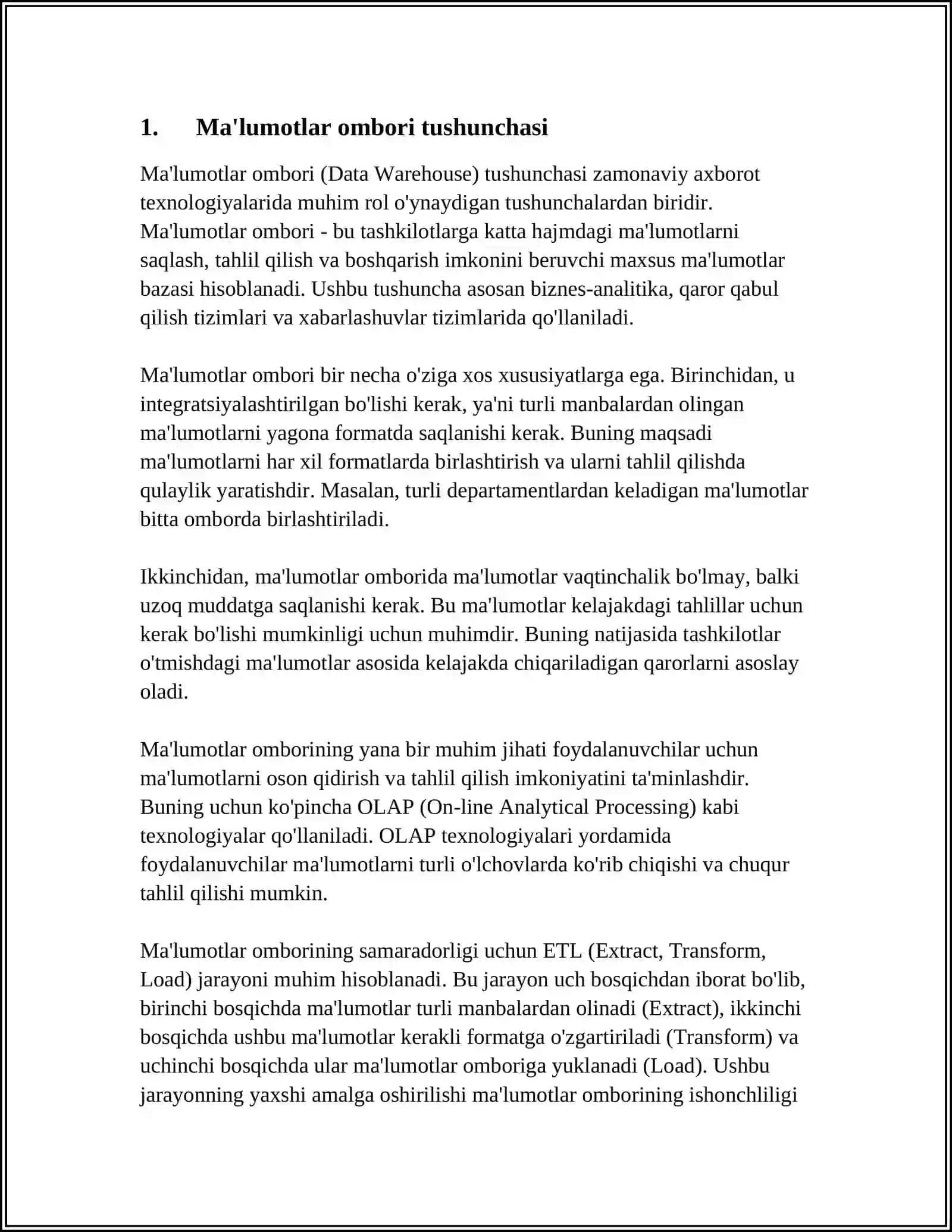 MA'LUMOTLAR OMBORI HAQIDA UMUMIY MA'LUMOTLAR 4