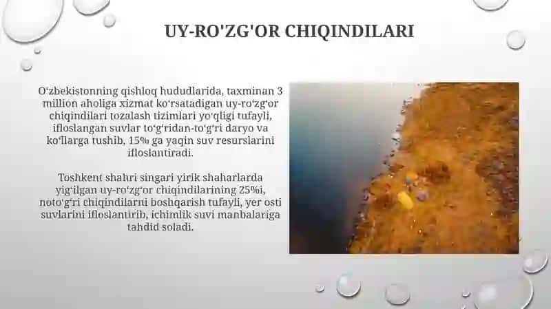 Ichki suv resurslarini ifloslanishining asosiy manbalari va salbiy oqibatlari 4