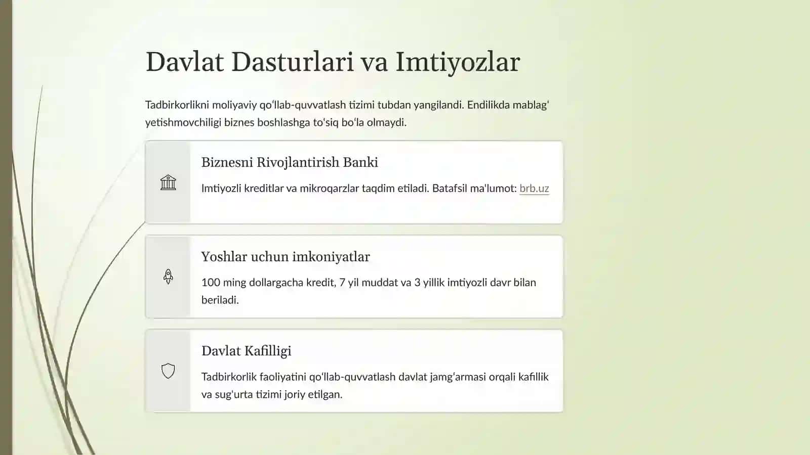 Kichik Biznes va Tadbirkorlikni Rivojlantirish: Oʻzbekiston Misolida 4
