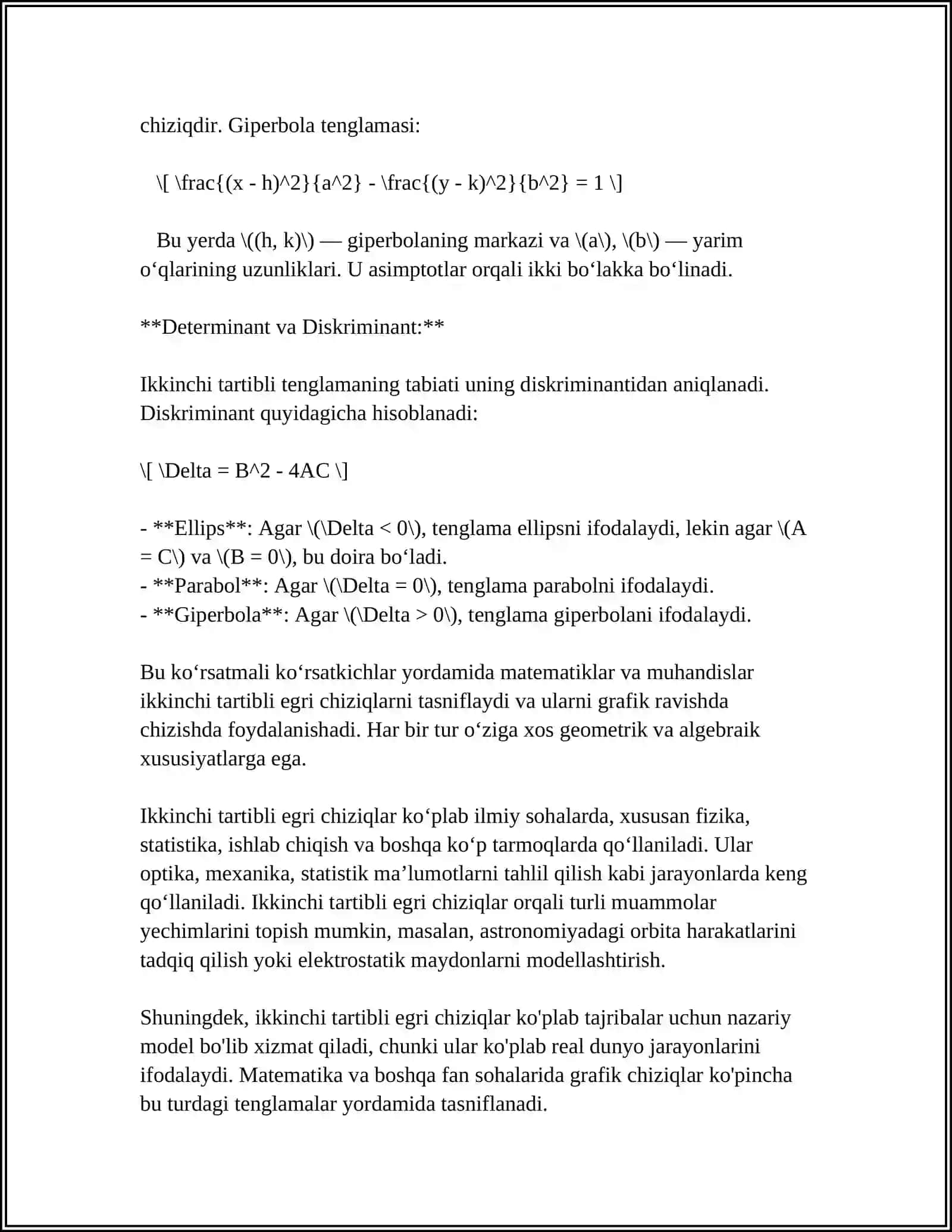 TEKKISLIKDA IKKINCHI TARTIBLI EGRI CHIZIQLAR 4