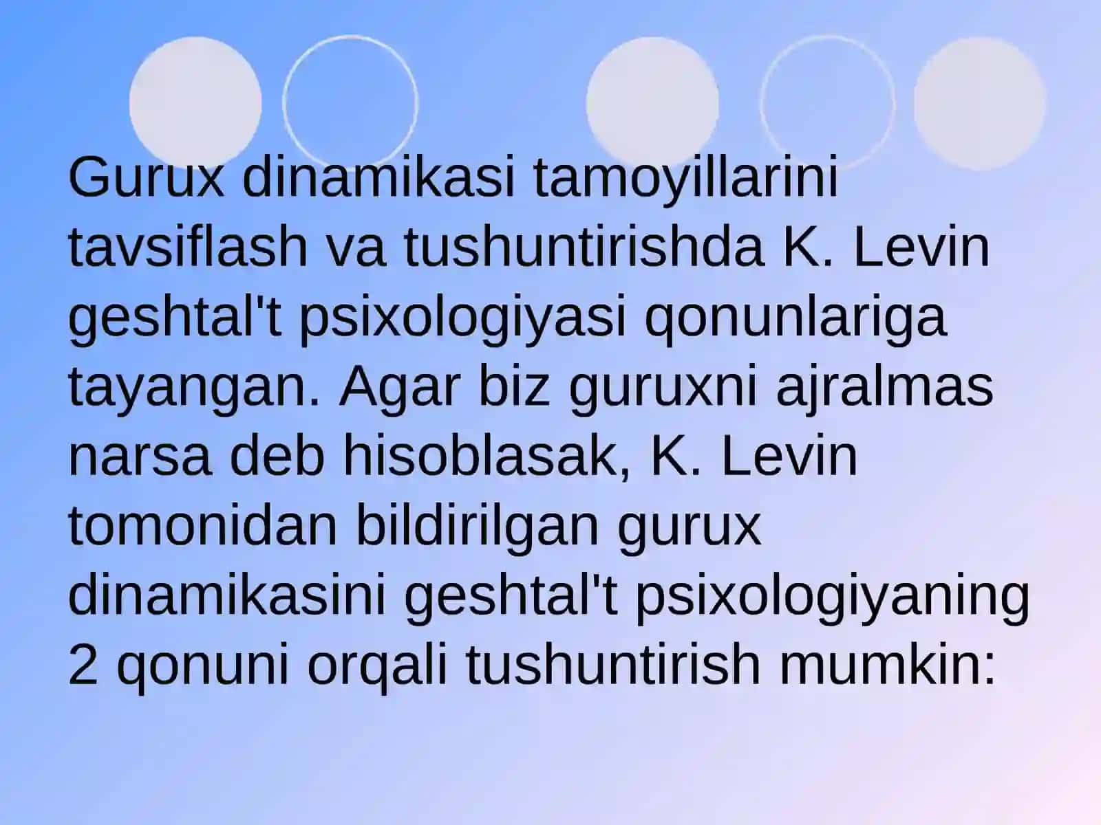 Psixologik treningning asosiy bosqichlari va guruxiy dinamika jarayonlari. Guruxga psixoanalitik jixatdan yondoshuv 4