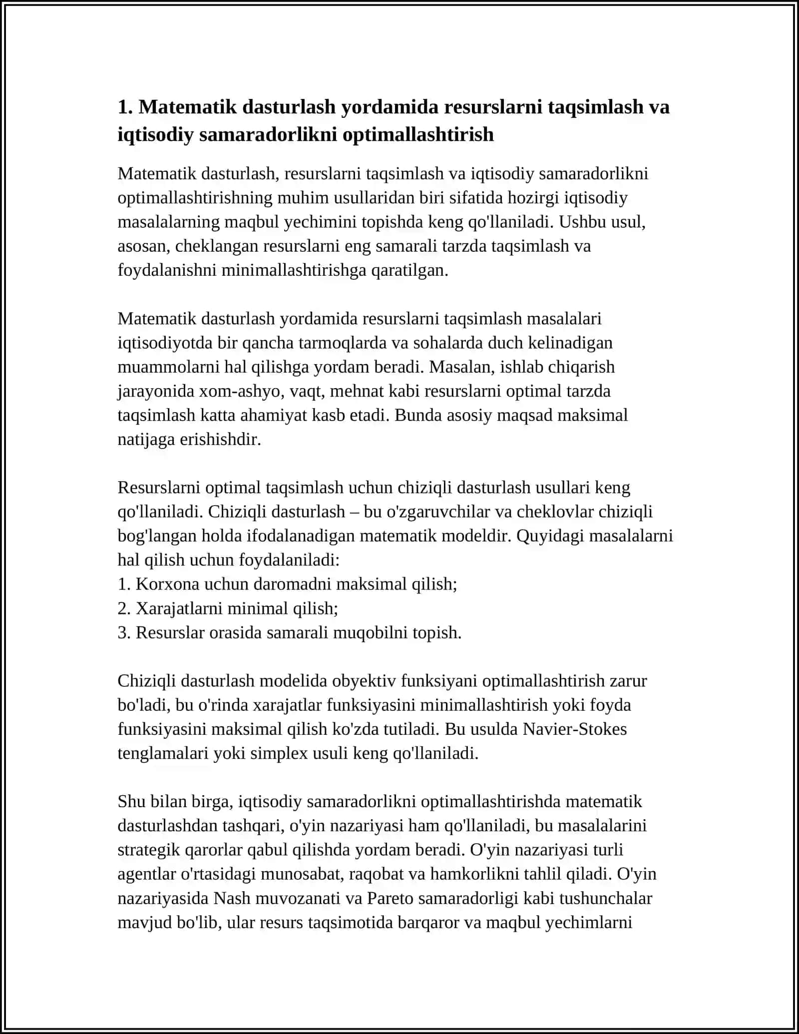 IQTISODIY MASALALARNING MAQBUL YECHIMINI ANIQLASHDA MATEMATIK DASTURLASH 4