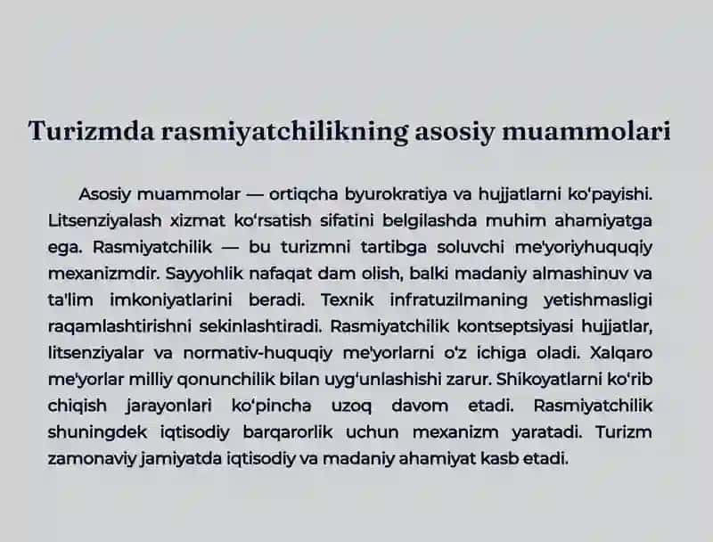 Turizmda rasmiyatchilik mavzusida tayyor prezentatsiya (21 slayd) 4