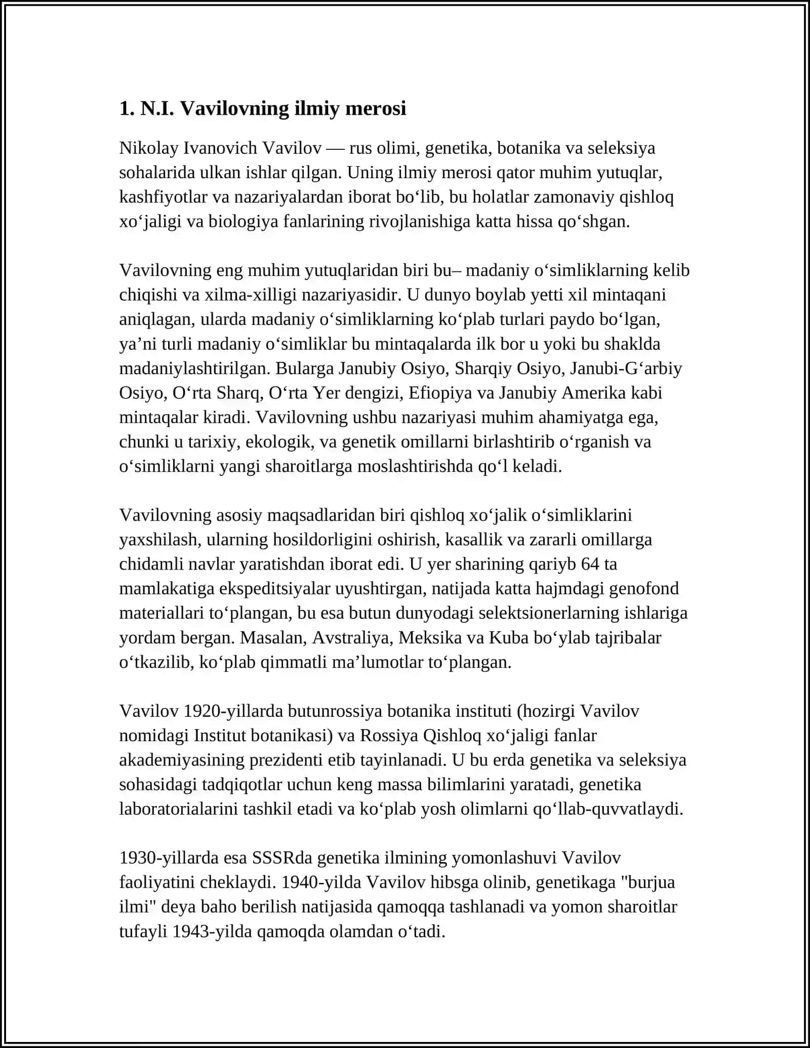N.I.VAVILOVNING IRSIY O'ZGARIVCHANLIKDA GOMOLOGIK QATORLAR QONUNINI TUSHUNTIRIB BERING 4
