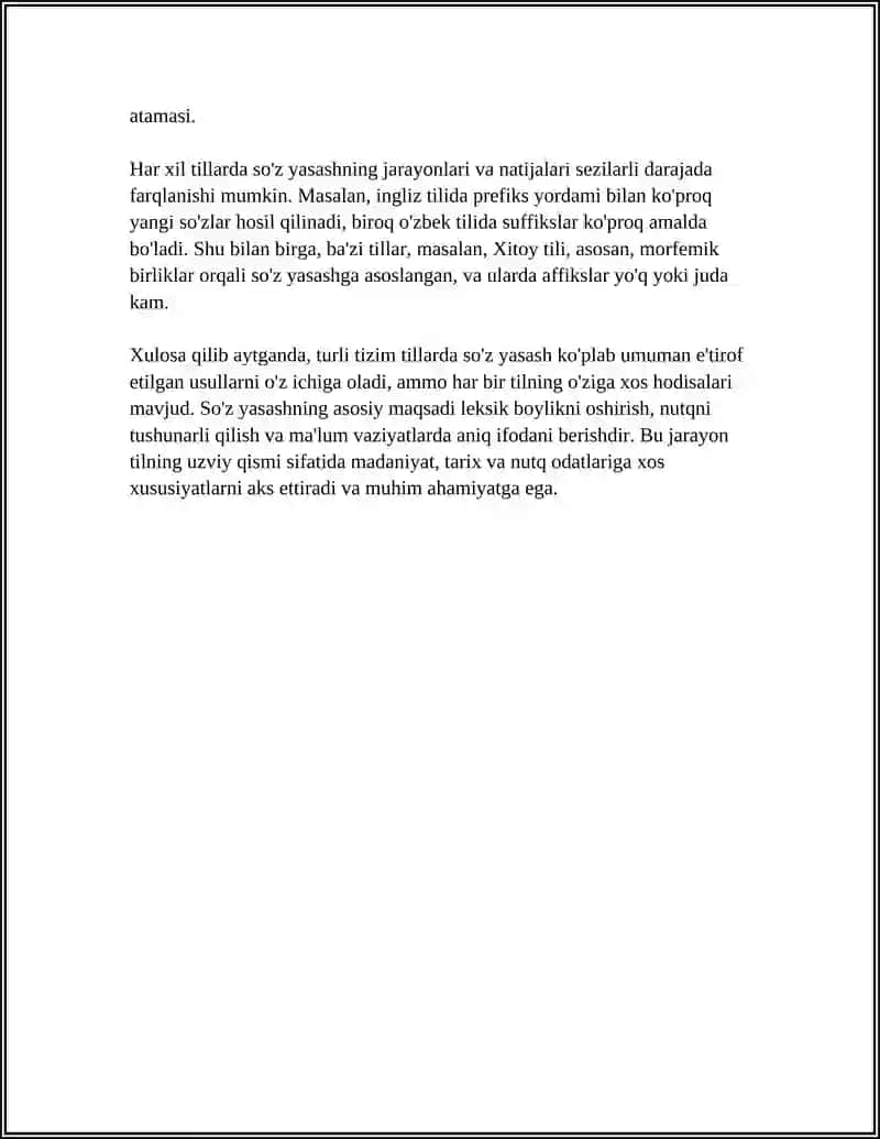 TURLI TIZIM TILLARDA SO'Z YASASH USULLARINING UMUMIY VA FARQLI JIHATLARI 4