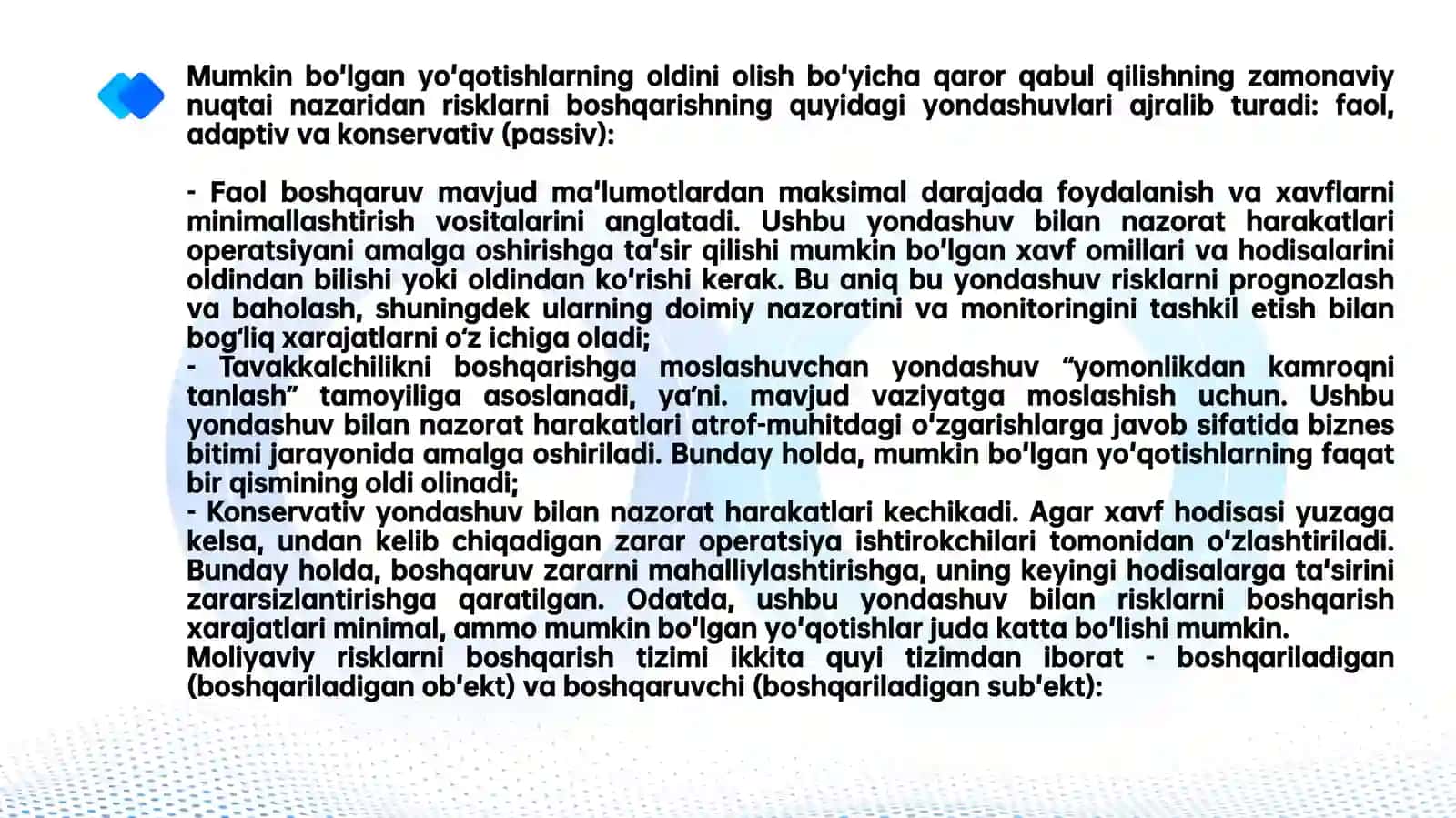 Moliyaviy xatar, moliyaviy xatar chegaralari va xedjirlash 4