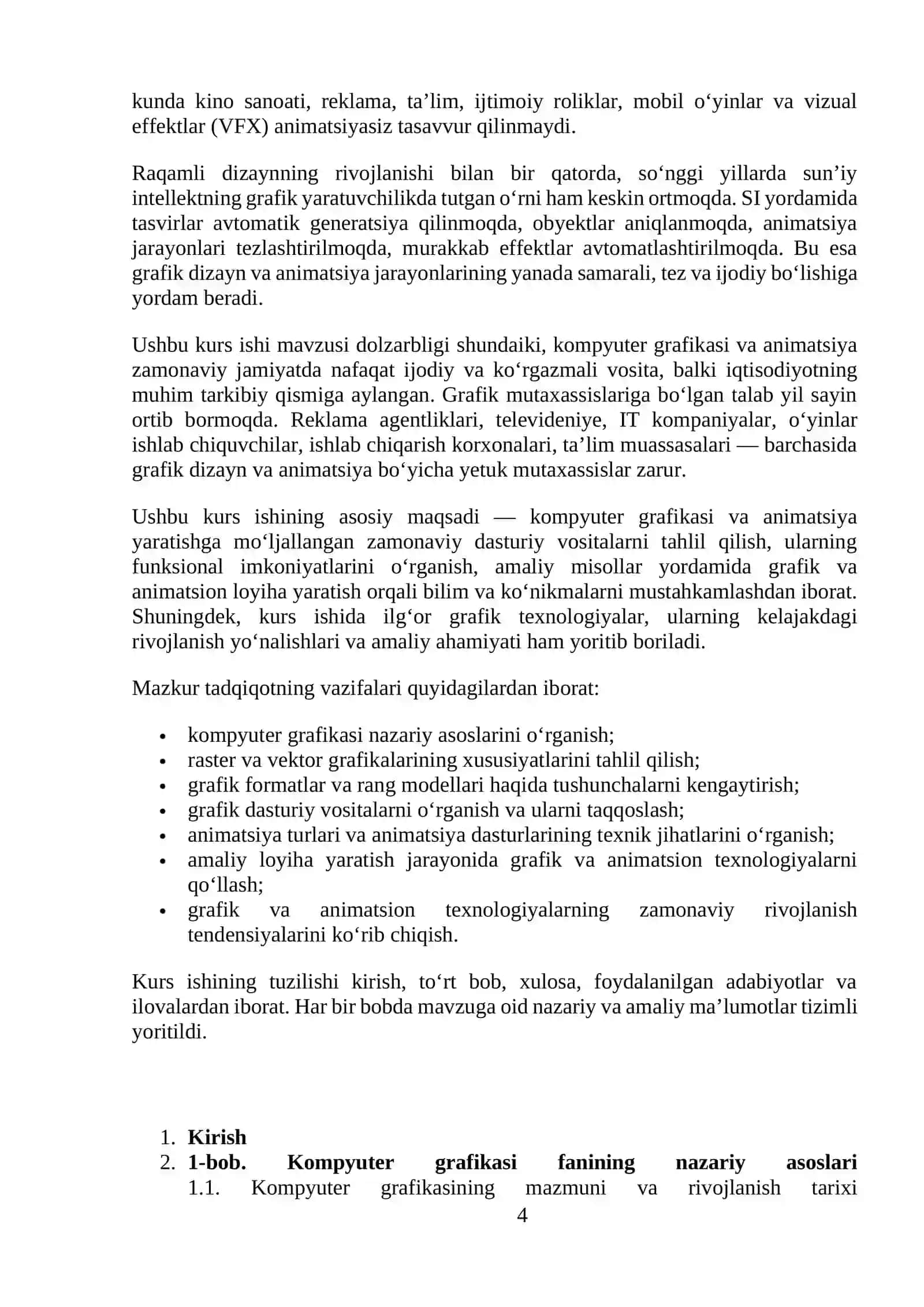 Kompyuter grafikasi va animatsiya dasturiy vositalari mavzusidagi KURS ISHI 4