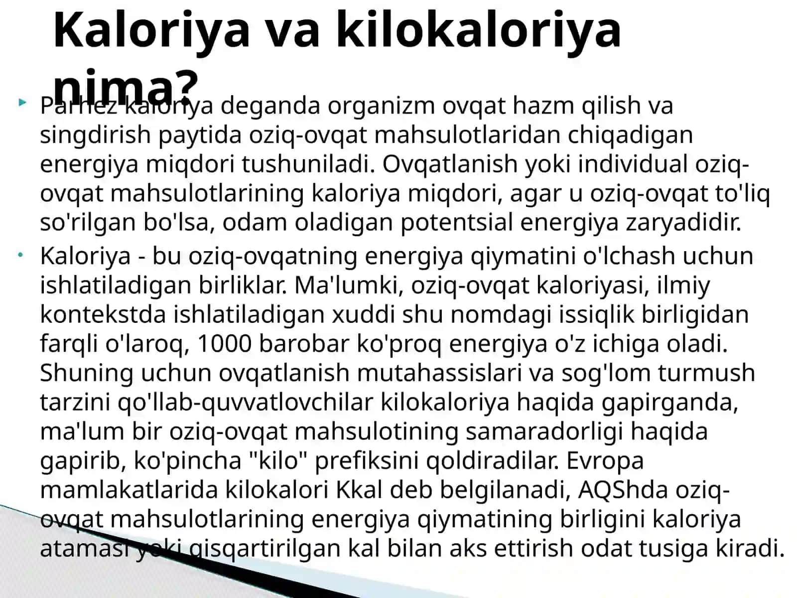 Asosiy ovqat mahsulotlarining hujayraviy tarkibi va energiya boyligi 4