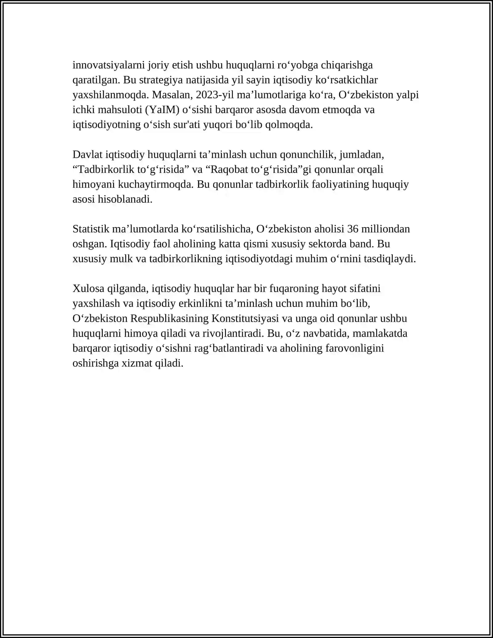 IQTISODIY, IJTIMOIY, MADANIY VA EKOLOGIK HUQUQLARNING KONSTITUTSIYAVIY ASOSLARI 4