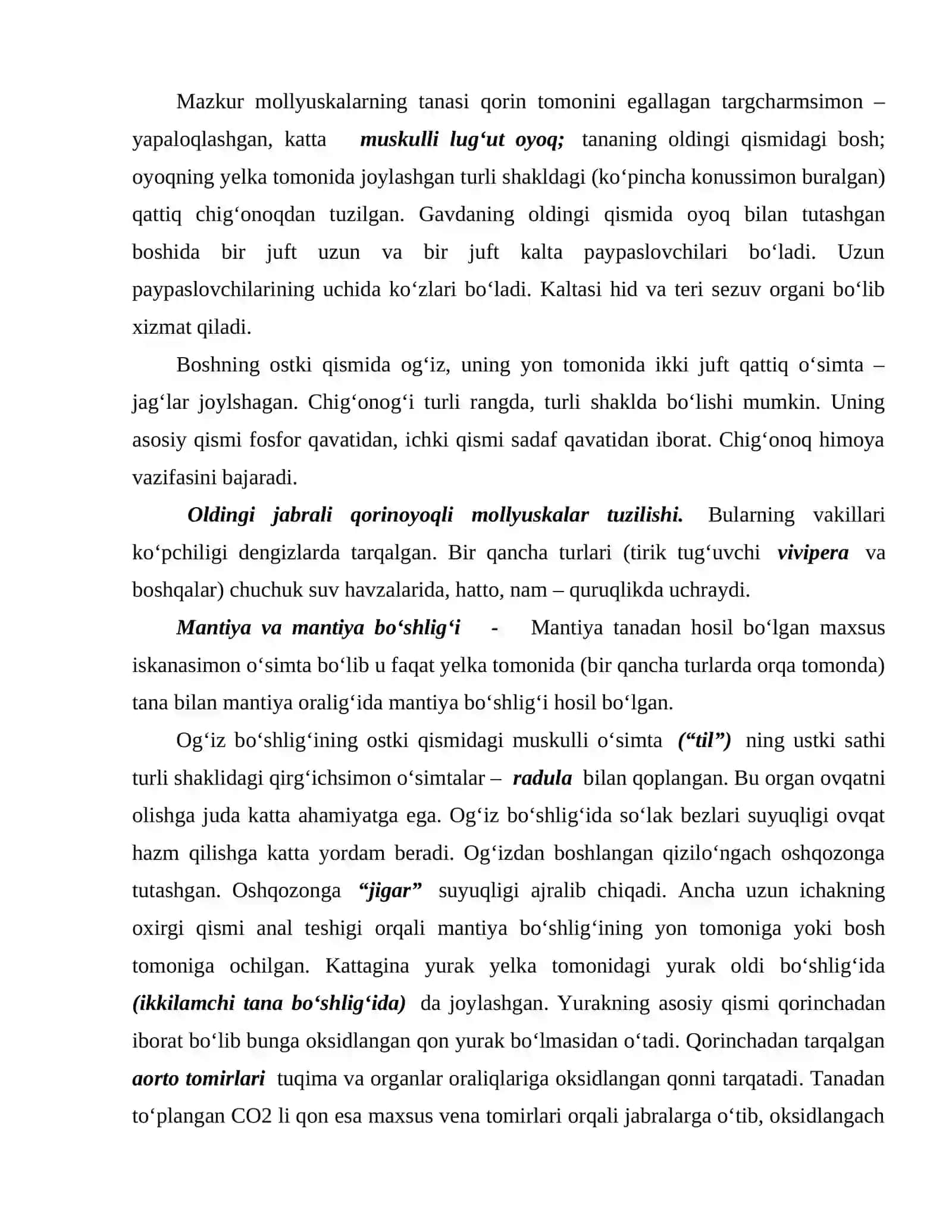 Mollyuskalarning tipining umumiy tasnifi 4