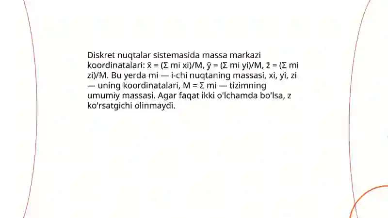 Moddiy nuqtalar sistemasining harakati.massa markazi 4