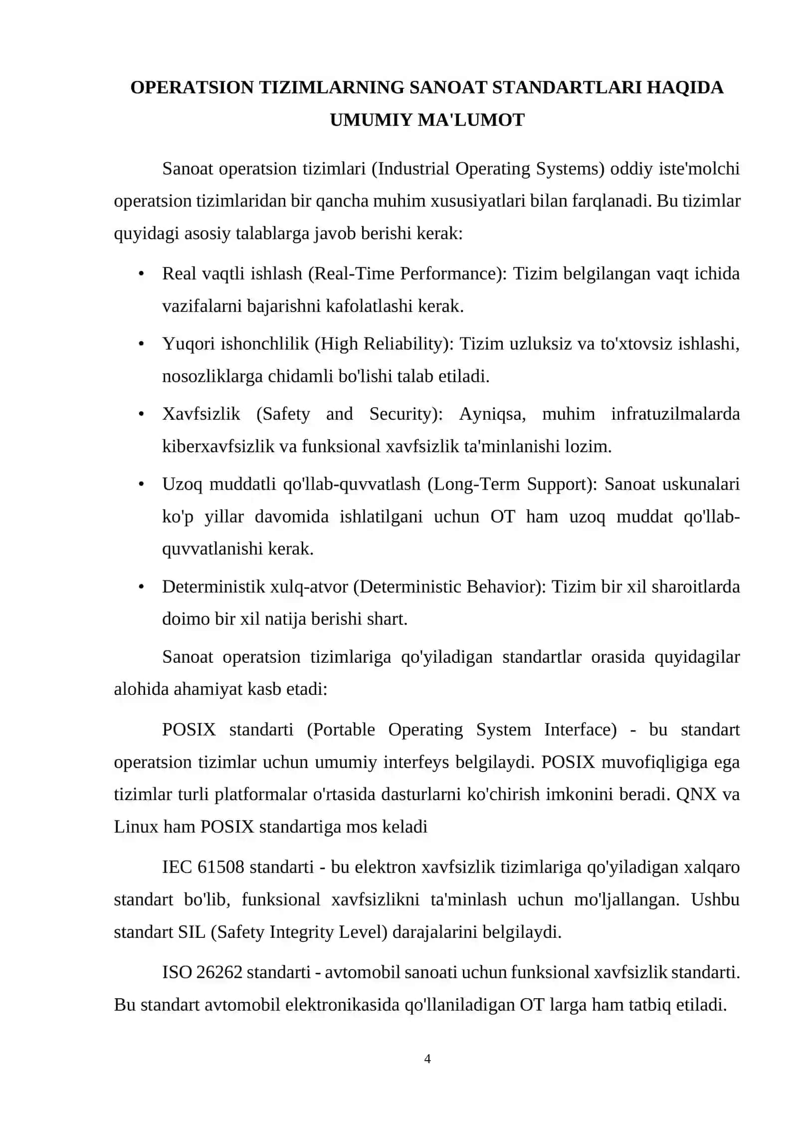 OTning sanoat standartlari (QNX, Linux OS) 4