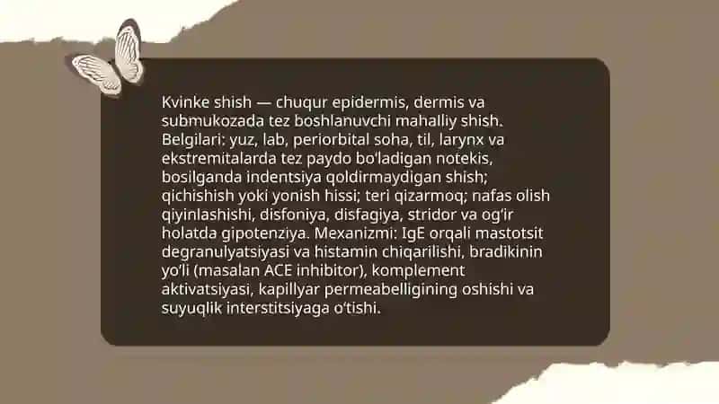 Anafelaktik shok, kvinke shishida yordam ko‘rsatish 4