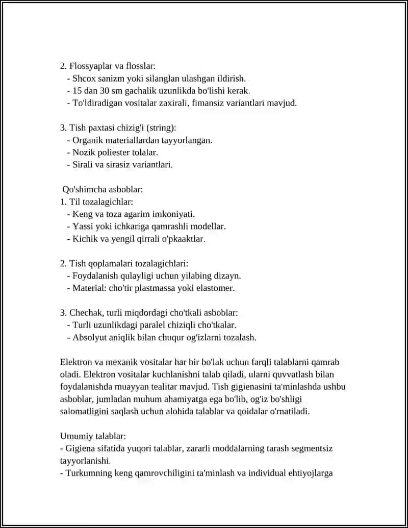 OGIZ BUSHLIGI MALAKALI GEGINASINI AMALGA OSHIRISH UCHUN ZARUR ASBOPLAR VA ULARGA QUYILGAN TALABLAR 4