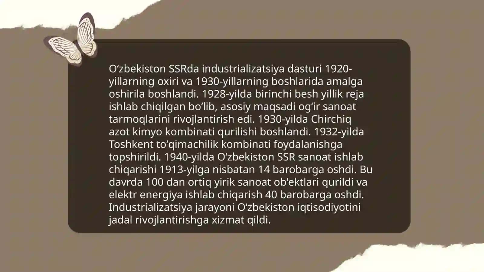O’zbekiston SSRda sanoatning rivojlanishi (1930-1960 yillar) 4
