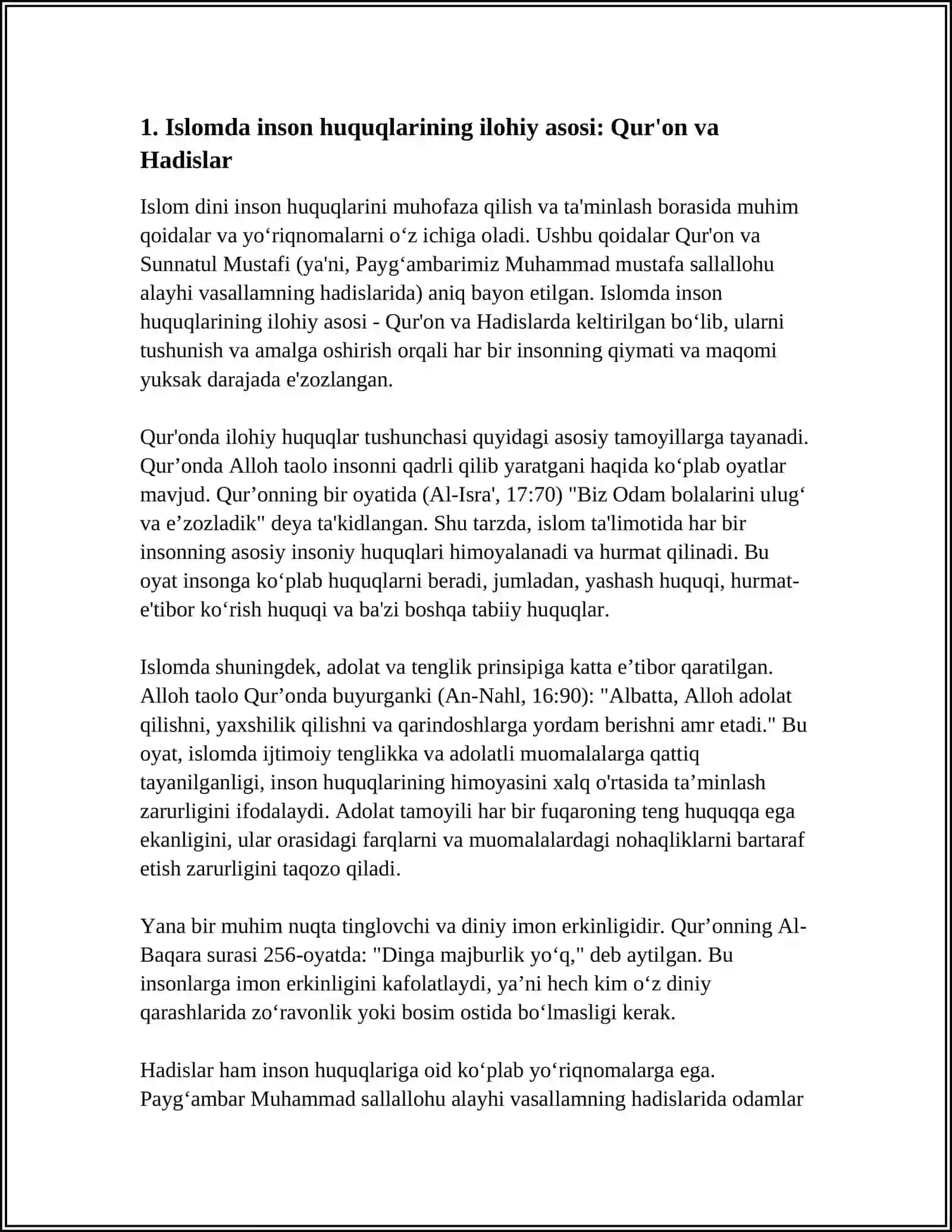 ISLOMDA INSON HUQUQ VA ERKINLIKLARINI TA'MINLASHNING O'ZIGA XOS JIHATLARI 4