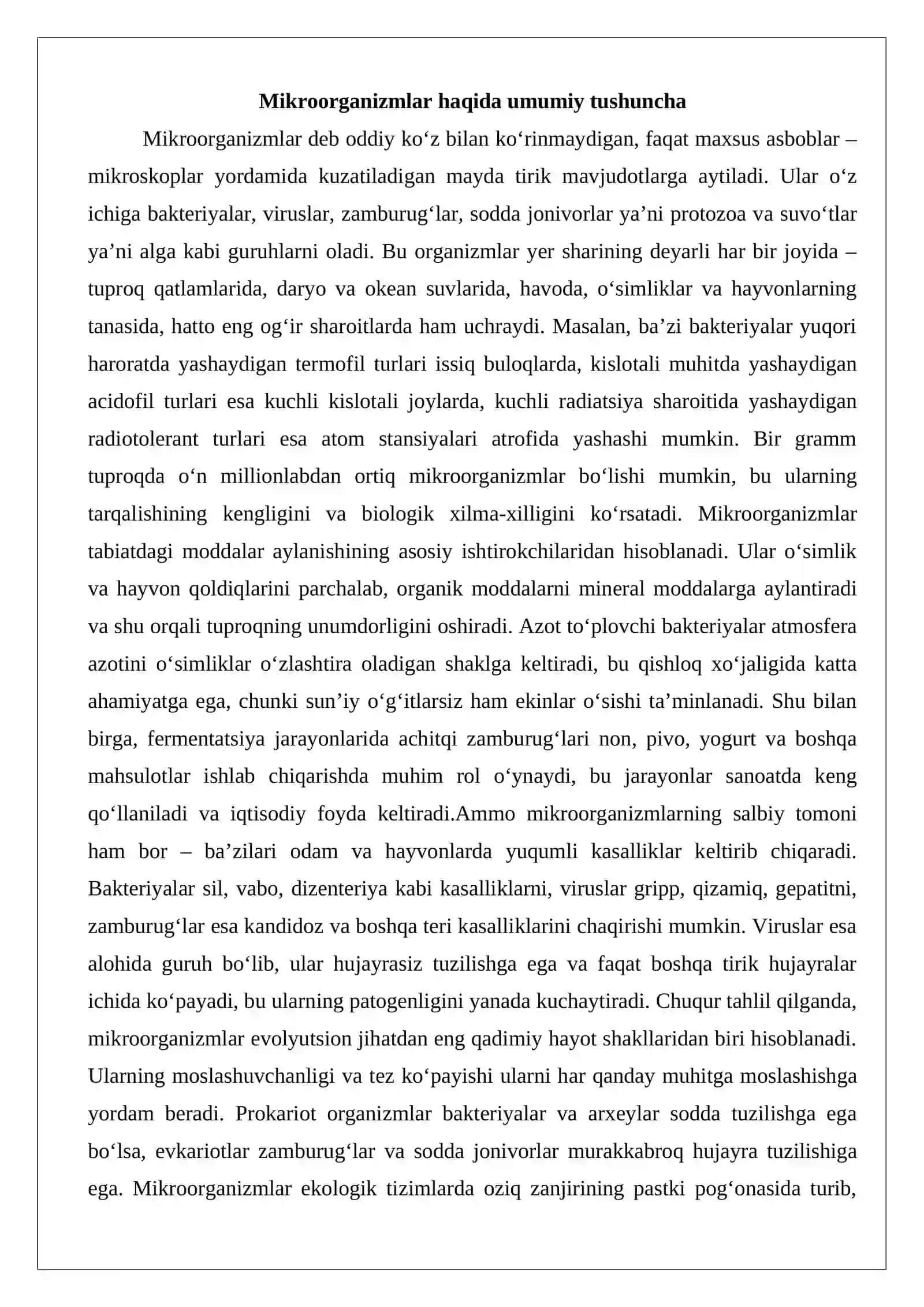 Mikrobiologiya fanining ahamiyati va uning boshqa fanlar bilan o'zaro munosabati 4
